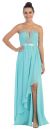 Strapless Ruffled Overlay Beaded Long Formal Evening Dress in Teal Blue